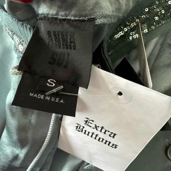 Anna Sui- NWT Teal Silk, Sequin and Velvet Cargo Pants - Picture 6 of 11